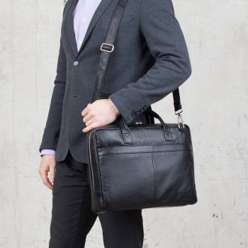 Кожаная деловая сумка для ноутбука Carter Black