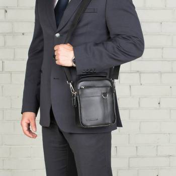 Мужская кожаная сумка через плечо Drake Black